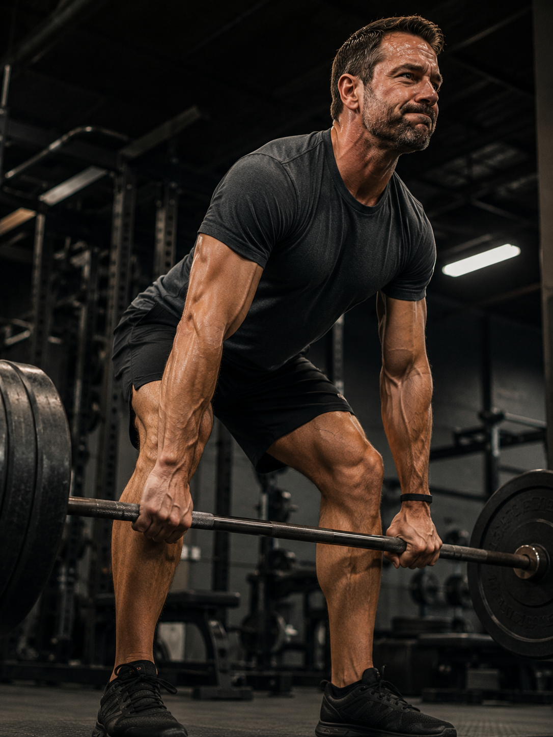 Man performing a heavy compound lift with real intensity - training the way that produces the strongest testosterone response